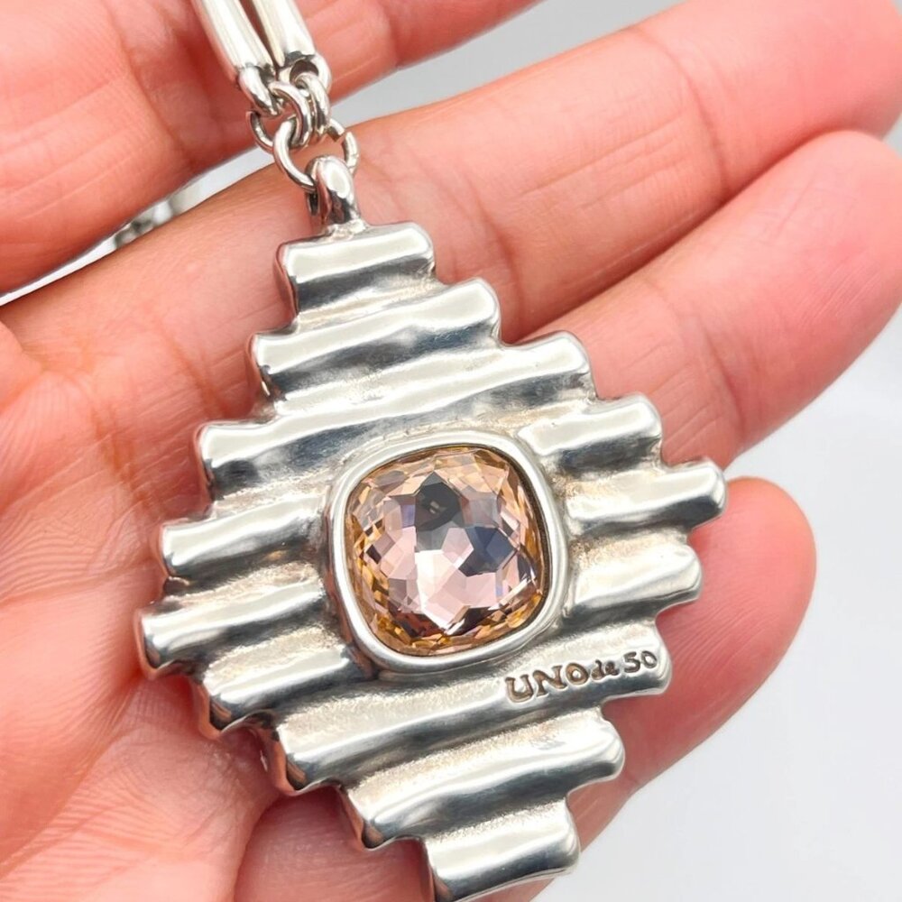 NWT Uno De 50 Bossy Waterfalls Necklace Pink Crystal Silver Plated Links chain - Picture 8 of 16